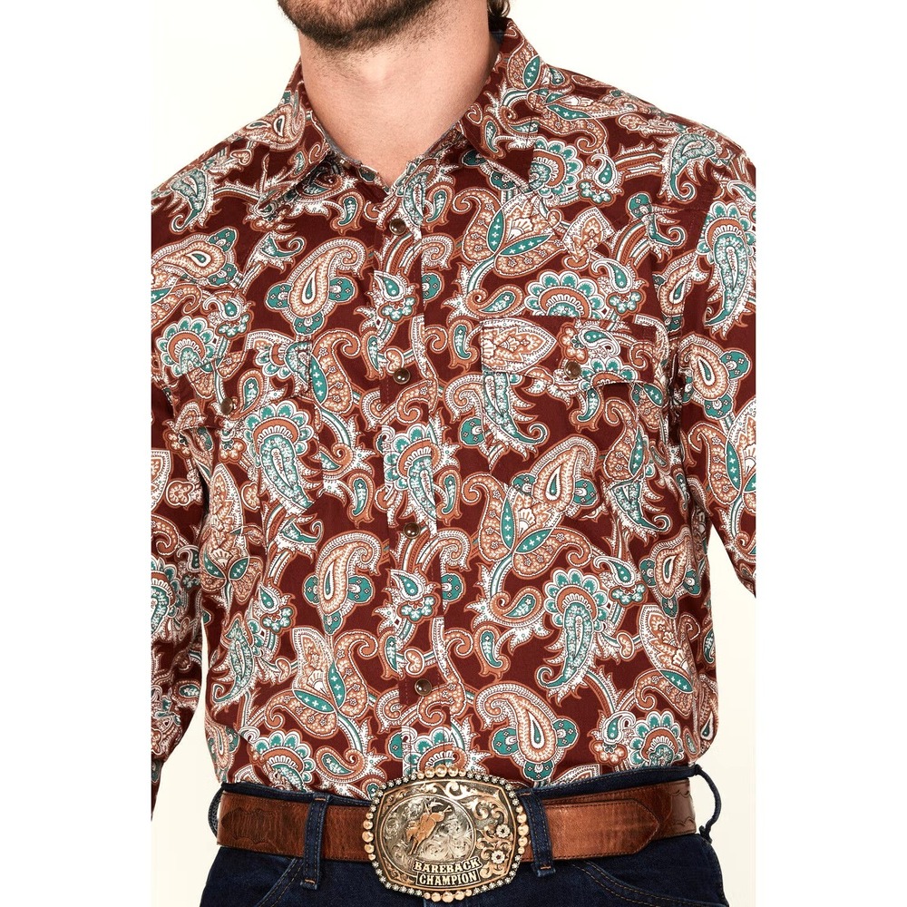 Cody James Men's Noah Paisley Pearl Snap Western Shirt XLT Burgundy Rodeo NEW